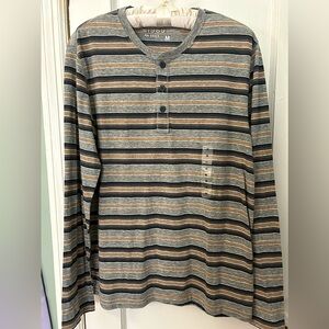 NWT men’s Gap crew long sleeve Cotton striped shirt gray Sz M